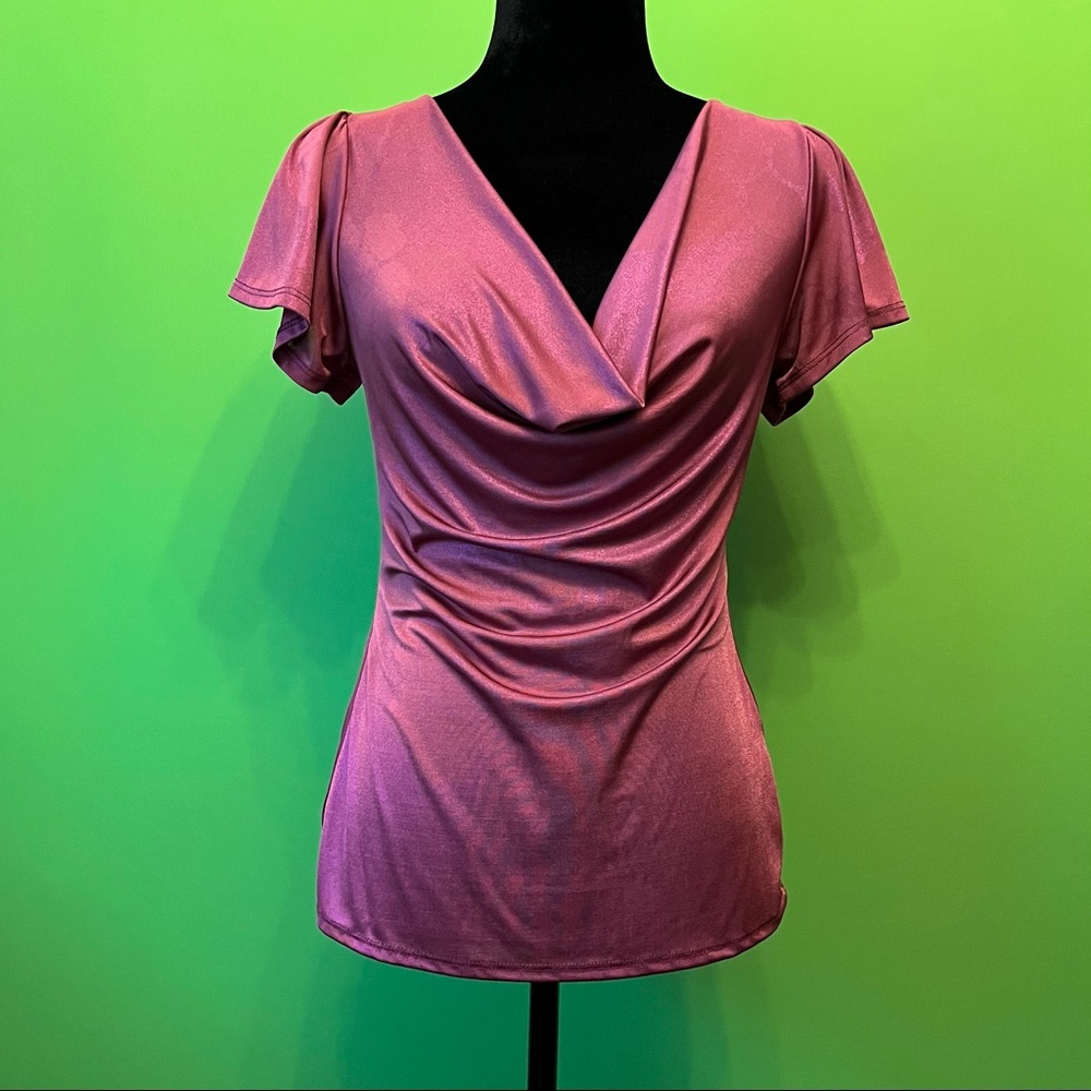 Charlotte Russe Pink shimmer Valentineโs Day Shirt, Size S